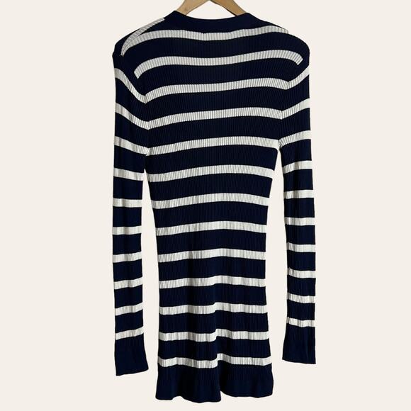 L’Agence Korin Blue White Striped Ribbed Button Front Cardigan Oversized Sweater - Picture 6 of 9